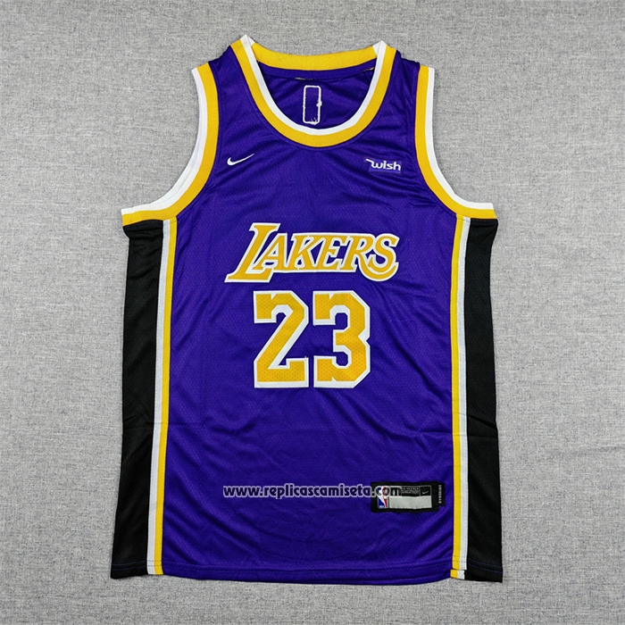 Camiseta Nino Los Angeles Lakers LeBron James NO 23 Statement Violeta1